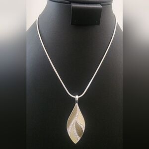 KC Elegant Silver and Gold Tones Leaf Pendant Necklace